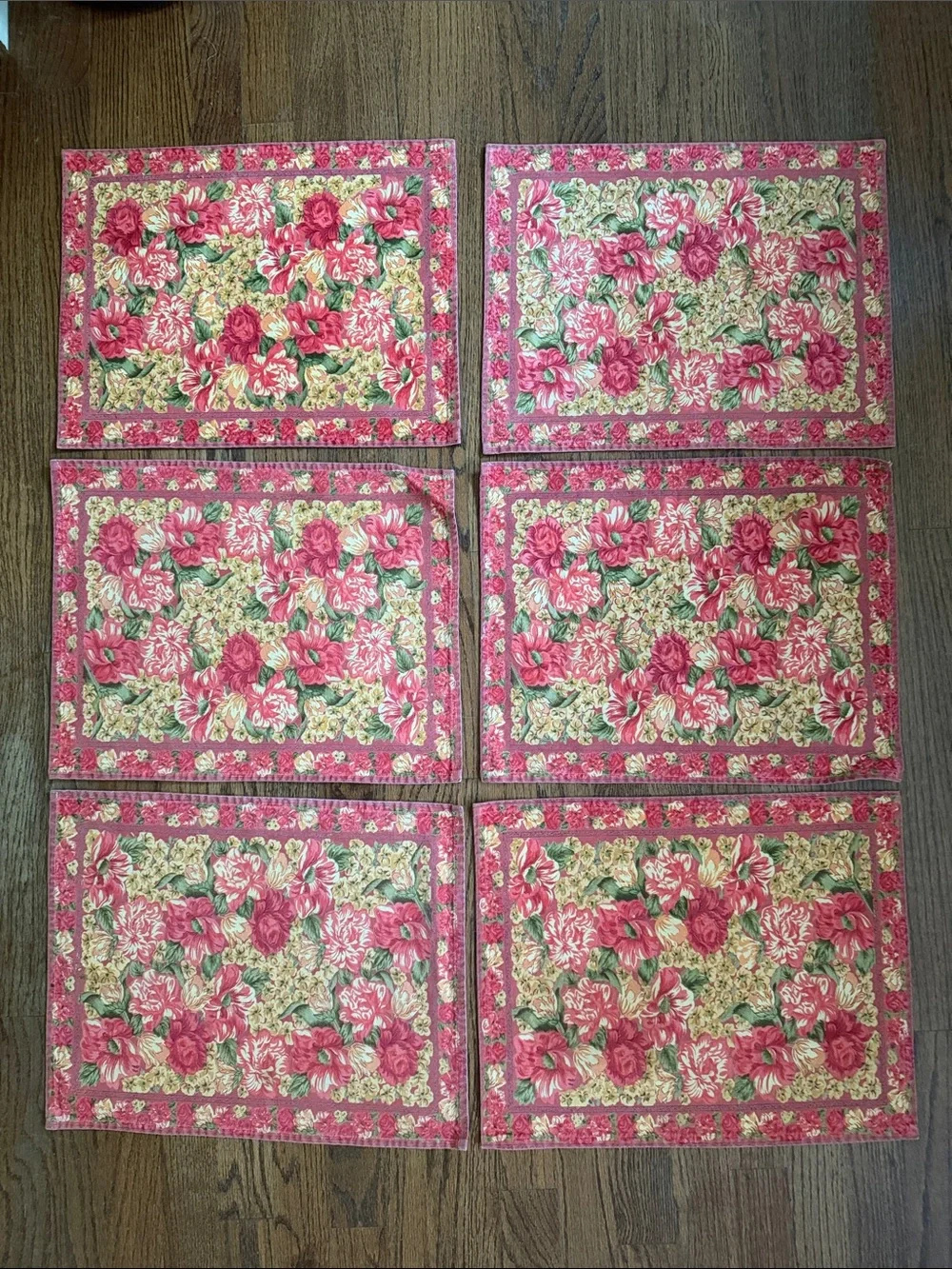 Floral Pink Cotton Placemats - Set of 6